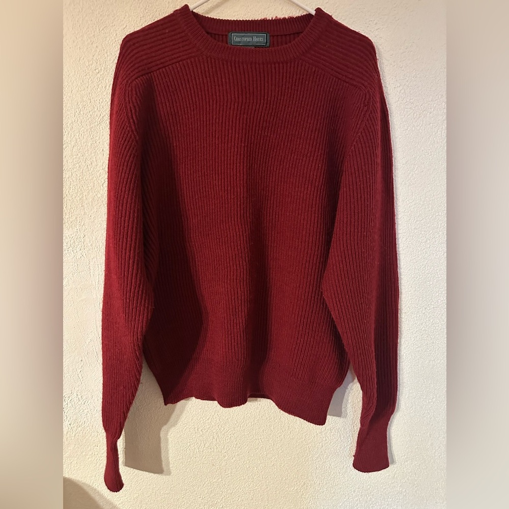 Christopher Hayes Sweater Men Red 100% Wool Vintage Ribbed Knit Crewneck Size L